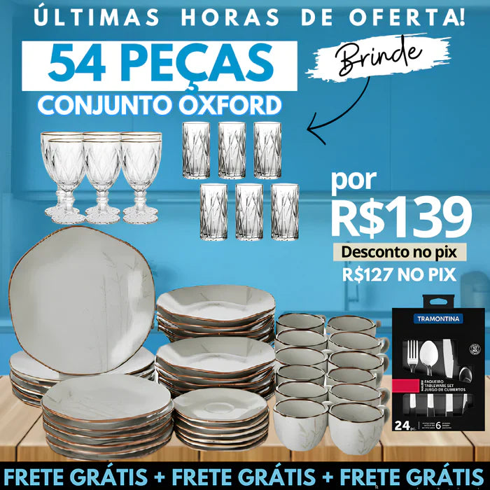 Aparelho de Jantar Oxford + Taças Diamond + Copos Cristal + Talheres [ÚLTIMAS UNIDADES]